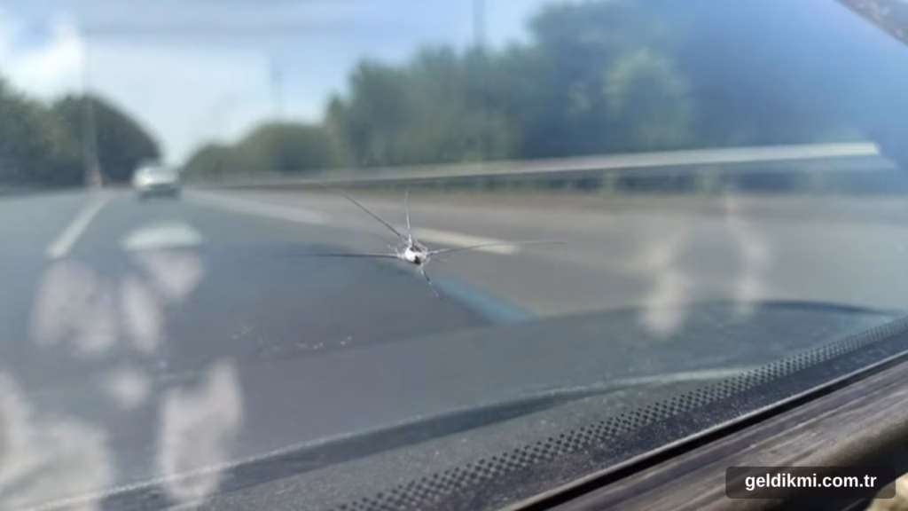 Ön camda taş vurmasıyla oluşmuş küçük çatlak