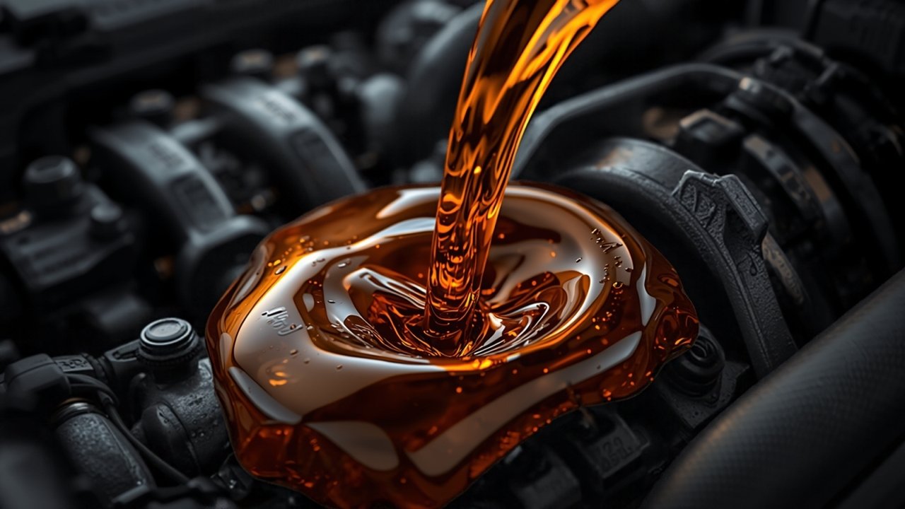 Motor yağı motora dökülürken yakın çekim